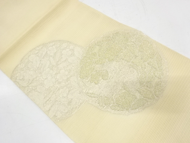 アンティーク　絽紗丸紋に花鳥模様織出し袋帯（材料）